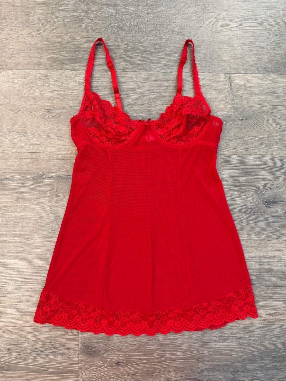 Red Floral Lace Underwire Babydoll Sheer Chemise Lingerie Mesh Nightgown Red
